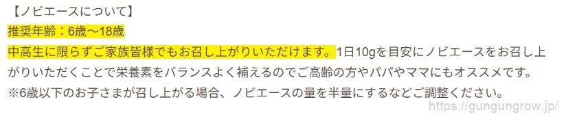 ノビエース小学生摂取量